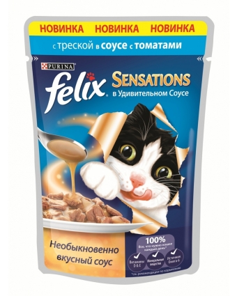 Консервы для кошек Felix (Феликс) Sensations с треской и томатом 85гр
