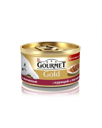 Консервы для кошек Gourmet (Гурмет) Gold кусочки в подливке с курицей и печенью 85г