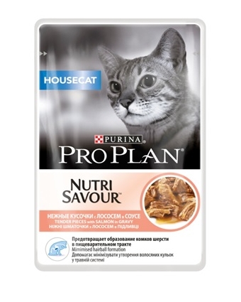 Консервы для кошек, живущих в доме Pro Plan (Проплан) HOUSECAT NUTRISAVOUR с лососем в соусе 85гр