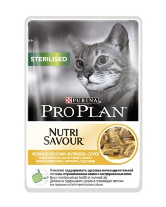 Консервы для взрослых стерилизованных кошек ProPlan Sterilised кусочки в соусе с курицей, пауч 85 г
