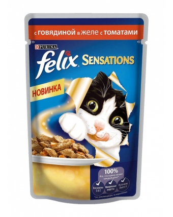 Консервы для кошек Felix (Феликс) Sensations с говядиной и томатом 85г