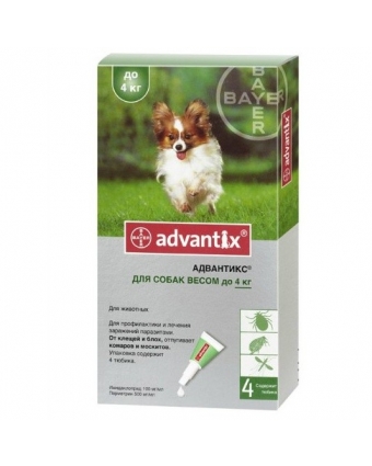 Инсектоакарицид Адвантикс 40С капли для собак до 4кг 4 пипетки