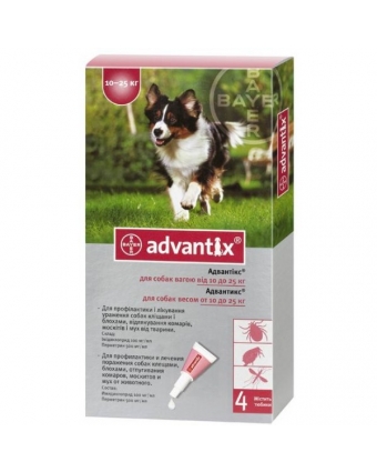 Инсектоакарицид Адвантикс 250С капли для собак от 10 до 25 кг 4 пипетки