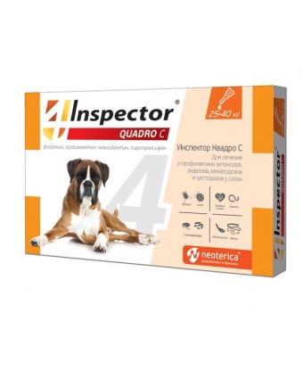 Комплексный препарат для борьбы с наружными и внутренними паразитами Инспектор для собак от 25 до 40 кг, капли