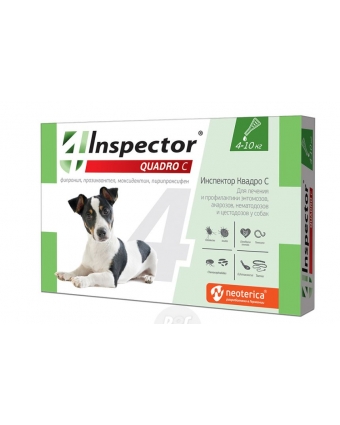 Комплексный препарат для борьбы с наружными и внутренними паразитами Инспектор для собак от 4 кг до 10кг, капли