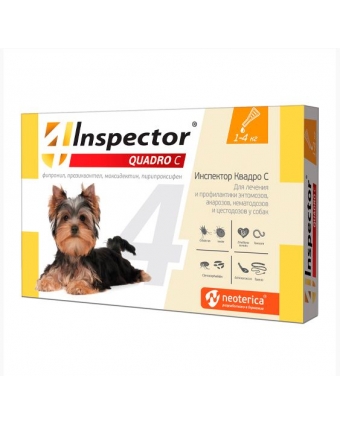 Комплексный препарат для борьбы с наружными и внутренними паразитами Инспектор для собак до 4 кг, капли