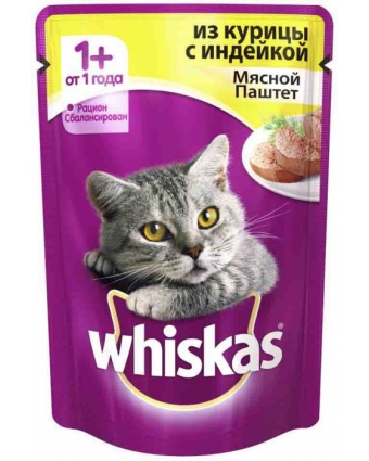 Консервы для кошек Whiskas (Вискас) Паштет курица/индейка 85гр