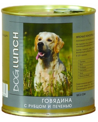 Консервы для собак DOG LUNCH (ДОГ ЛАНЧ) говядина с рубцом и печенью в желе 410г