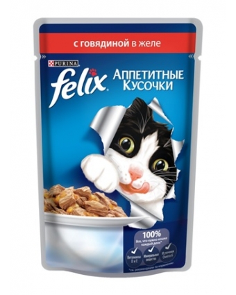 Консервы для кошек Felix (Феликс) с говядиной в желе 85г