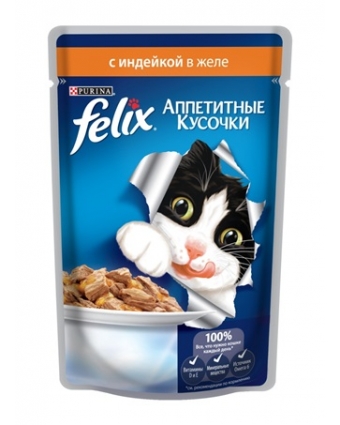 Консервы для кошек Felix (Феликс) с индейкой в желе 85г