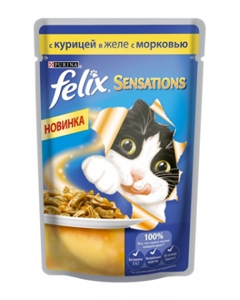 Консервы для кошек Felix (Феликс) Sensations с курицей в желе с морковью 85г