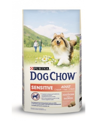Сухой корм Dog Chow (Дог Чау) для взрослых собак с чувствительным пищеварением  с лососем и рисом, 2,5 кг
