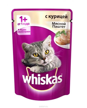 Консервы для котят Whiskas (Вискас) паштет с курицей 85г