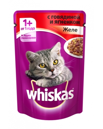 Консервы для кошек Whiskas (Вискас) Желе Говядина/Ягнёнок 85г