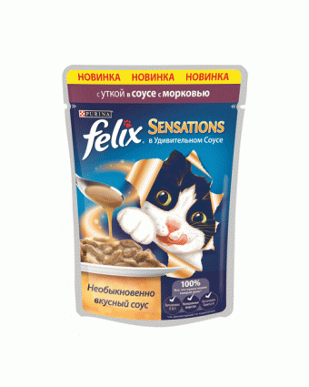Консервы для кошек Феликс Сенсейшн с уткой и морковью 85гр
