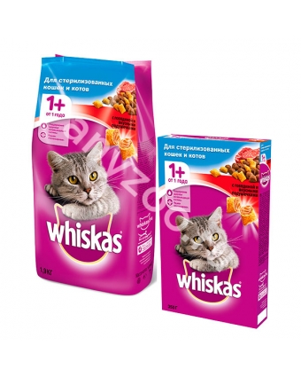 Сухой корм для стерилизованных/кастрированных кошек/котов Whiskas (Вискас) говядина 350 г.