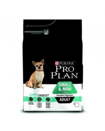 Сухой корм Pro Plan (Проплан) для взрослых  собак мелких и карликовых пород с чувствительным пищеварением с ягненком и рисом,  3 кг