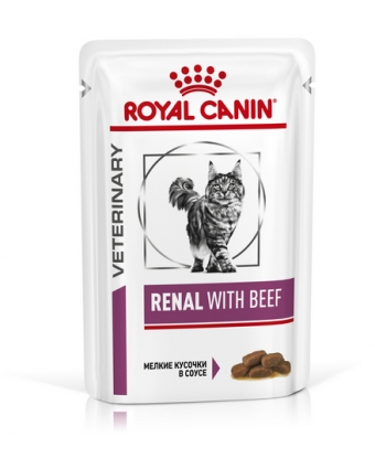 Лечебный корм для кошек при хронической почечной недостаточности  Royal Canin (Роял Канин) Ренал с говядиной (фелин)  0,085 кг пауч