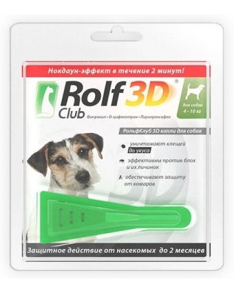 Капли от блох и клещей Rolf Club 3D для собак от 4 до 10 кг