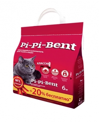 Pi-Pi-Bent наполнитель для кошачьего туалета бентонитовый комкующийся, 5 кг+20% АКЦИЯ!