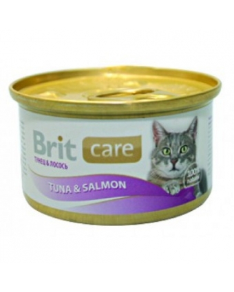 Консервы для кошек Brit Care (Брит)  тунец и лосось 80гр