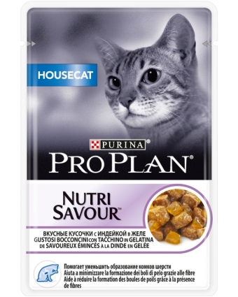 Консервы для кошек, живущих в доме Pro Plan (Проплан) HOUSECAT NUTRISAVOUR с индейкой в желе 85гр
