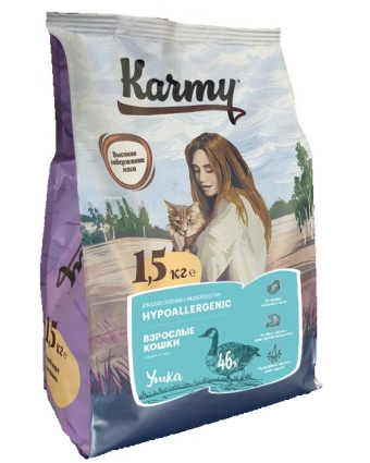 Сухой корм для кошек Karmy Гипоаллергенный с уткой 10кг.