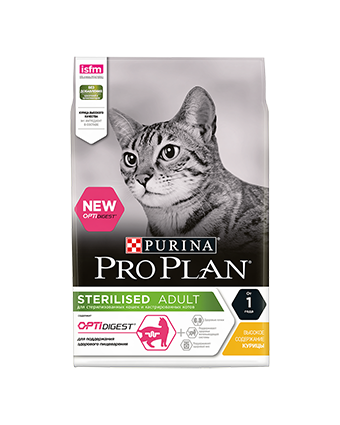Сухой корм для стерилизованных и кастрированных кошек с чувствительным пищеварением ProPlan Sterilised Adult с курицей 400гр