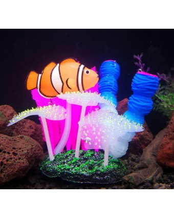 Аквариумный декор Светящиеся рыбка Клоун и Пальмовый анемон арт. 666047