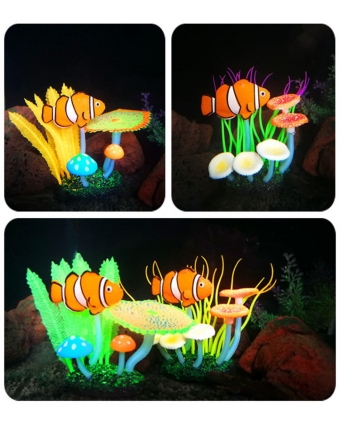 Аквариумный декор Светящиеся рыбка Клоун/анемон/грибы арт. 666048
