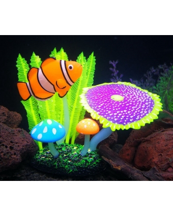 Аквариумный декор Светящиеся рыбка Клоун/анемон/грибы арт. 666048