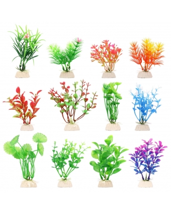 аквариумный декор растения маленькие копия 10-12см для аквариума цветные в ассортименте