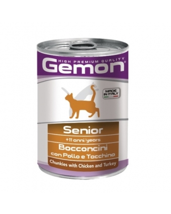 Gemon Cat Senior консервы для пожилых кошек кусочки курицы с индейкой 415г