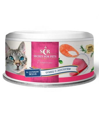 Секрет Премиум 85 гр консервы для кошек тунец с лососем в желе