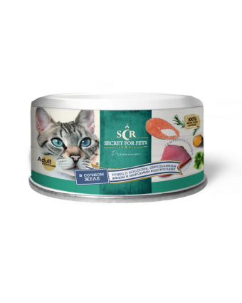 Секрет Премиум 170 гр консервы для кошек тунец с лососем, перепелиным яйцом и водорослями в желе