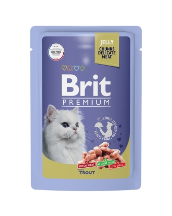 Брит Premium 5050185 Пауч д/взрослых кошек форель в желе 85г