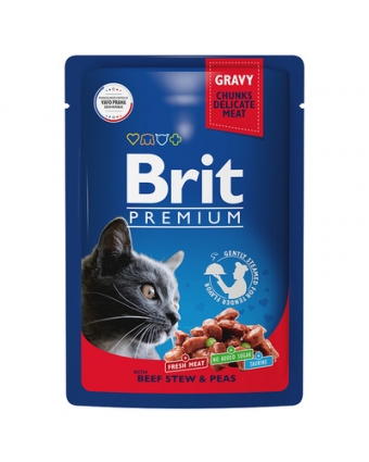Брит Premium 5048816 Пауч д/взрослых кошек говядина и горошек 85г