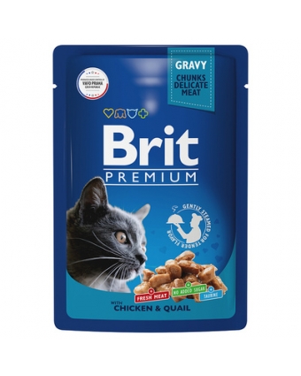 Брит Premium 5048915 Пауч д/взрослых кошек цыпленок и перепелка в соусе 85г