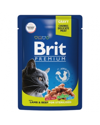 Брит Premium 5048922 Пауч д/взрослых кошек ягненок и говядина в соусе 85г