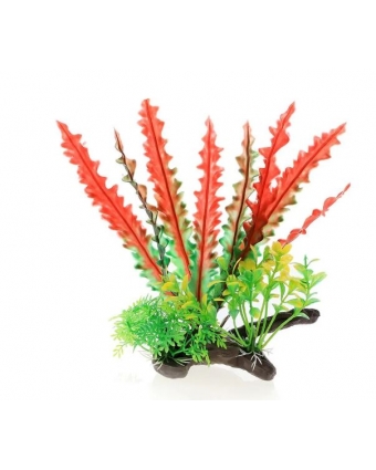 Декор растения иск. композиция на коряге красно-зеленая 20*24