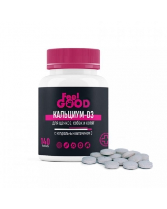 FeelGOOD Кальциум-D3  140 таб с натуральным витамином D для щенков, собак и котят