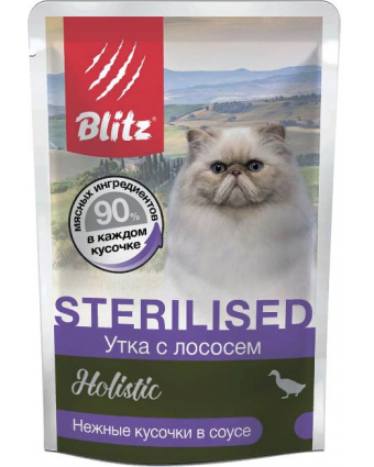 BLITZ  Кон. д/стерилизованных кошек и кастрированных котов Утка с лососем в соусе 85гр