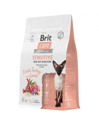 Брит Care 5066131 Сухой корм с индейкой и ягнёнком д/взрослых кошек "Cat Sensitive Healthy Digestion", 0.4кг