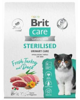 Брит Care 5066216 Сухой корм с индейкой и уткой д/стер.кошек "Cat Sterilised Urinary Care", 7кг