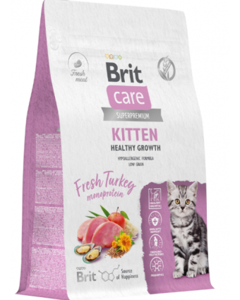 Брит Care 5066056 Сухой корм с индейкой д/котят, бер.и корм.кош "Cat Kitten Healthy Growth", 1.5кг